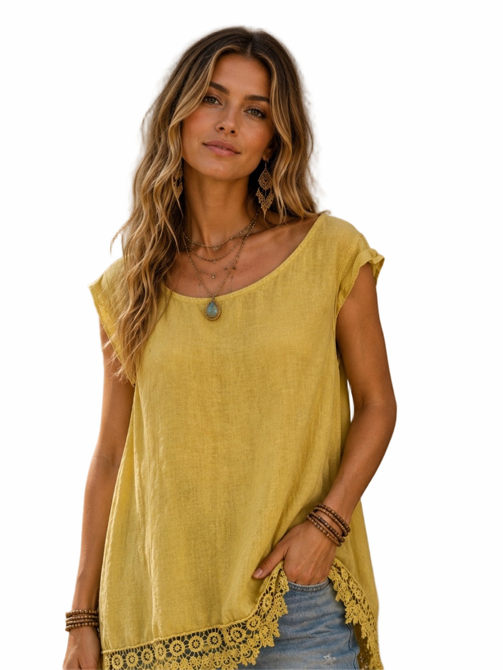 Terzo Millennio Olive Lime Green Embroidered Linen Top Sz L